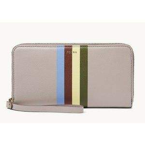 New Fossil Jori Zip Clutch wristlet RFID wallet Grey with Stripes Multi